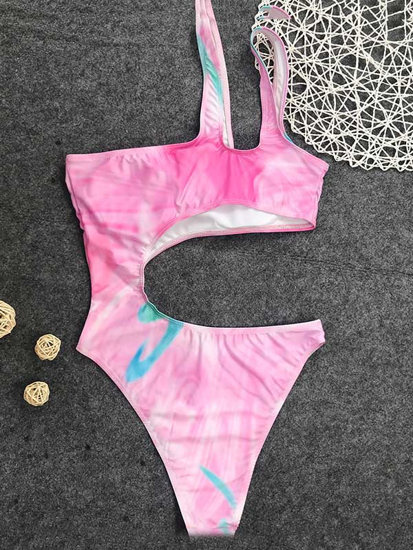 Tie-Dye Hollow One-Piece Swimwear