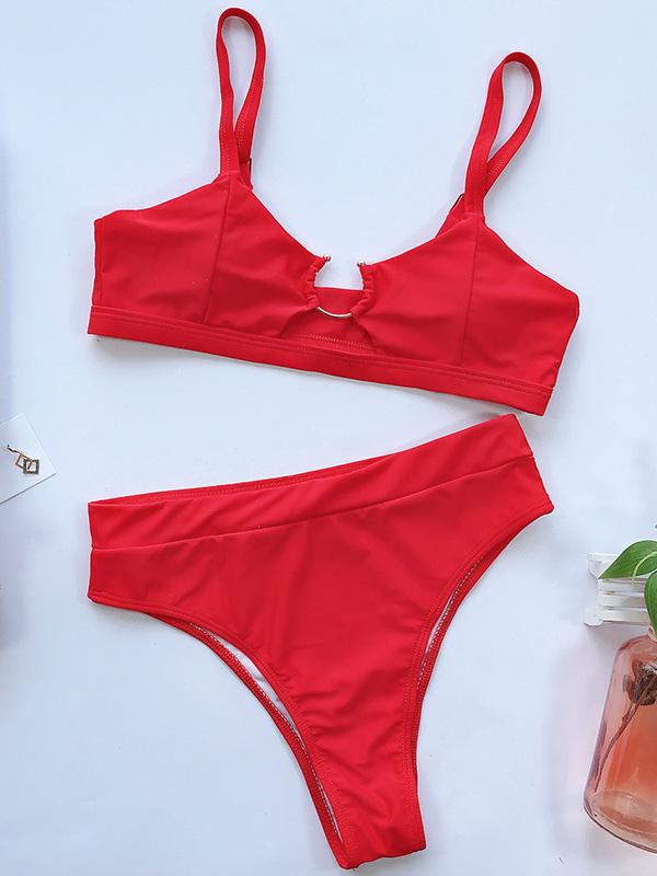 Gorgeous Embellished Hollow Split Bikini Swimsuit