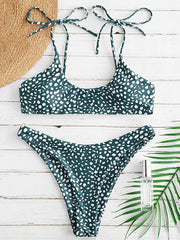 Polka-Dot Print Bandage Split Bikini Swimsuit