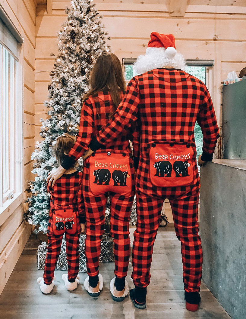 Niedliches Bärenmuster Plaid Onesies Weihnachten Familie passende Pyjamas Set 