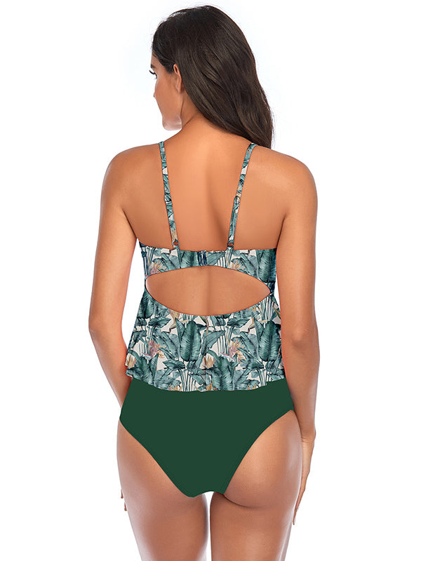 Falbala Folral-Printed High-Waisted Bikinis Swimsuit