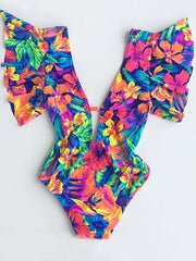 Floral Print Falbala One Piece Swimsuit