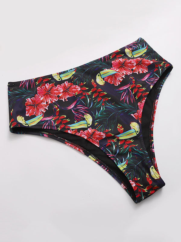 Floral-Print Color-Block Bandeau Split Bikini Swimsuit