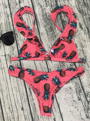 Floral Print Falbala Split Bikini Swimsuit