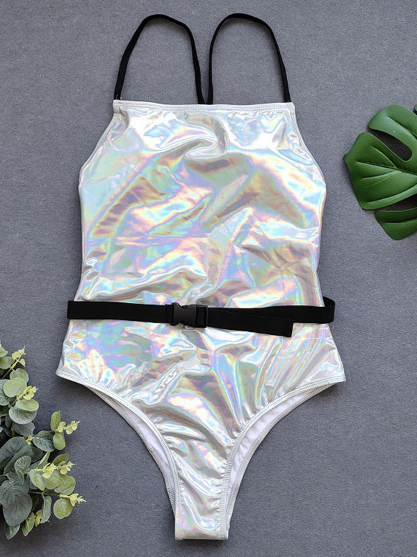 Sequined Split-Joint Sexy Tight One-Piece Swimwear