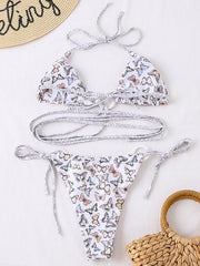 Bikini-Bademode mit Schmetterlings-Print und Dreiecken, geteiltem Verband 