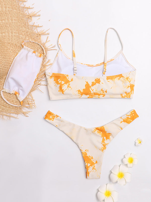 Batik-Bikini-Badeanzug mit Spaghetti-Ausschnitt und Farbverlauf + Maske 