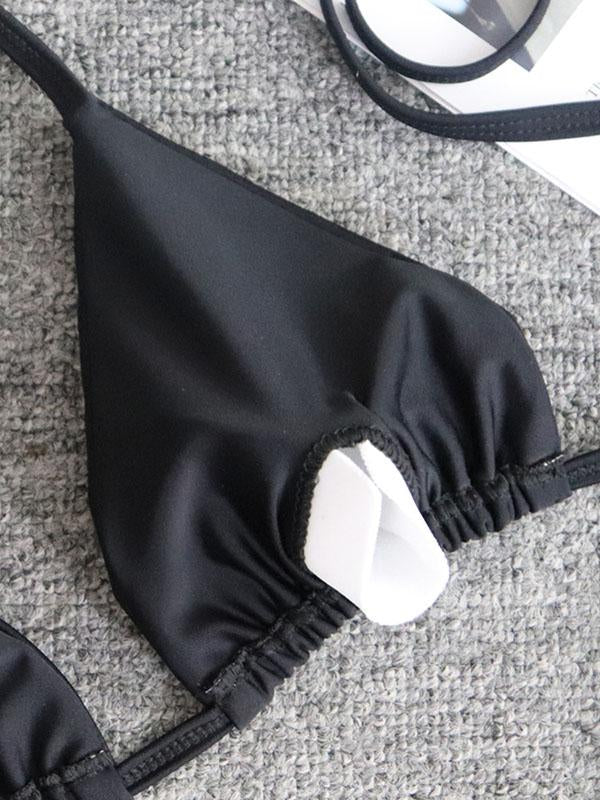 Sexy Gorgeous Embellished Triangles Split Bikini Swimsuit