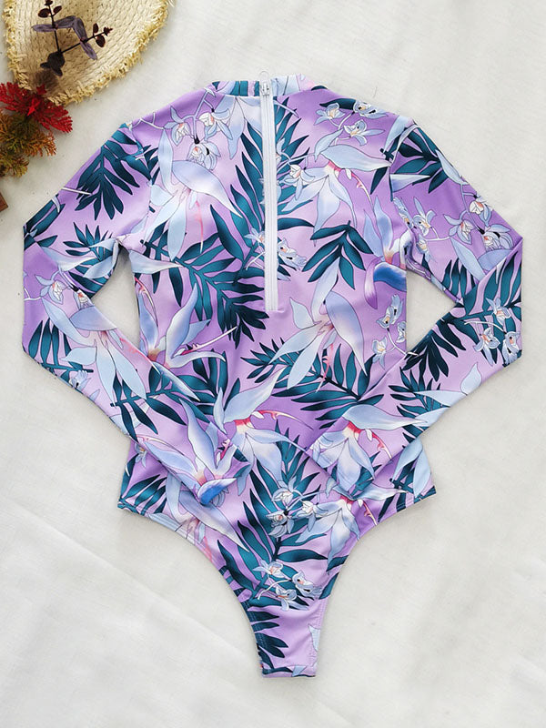 Long Sleeve Floral-Print Hollow Wetsuit