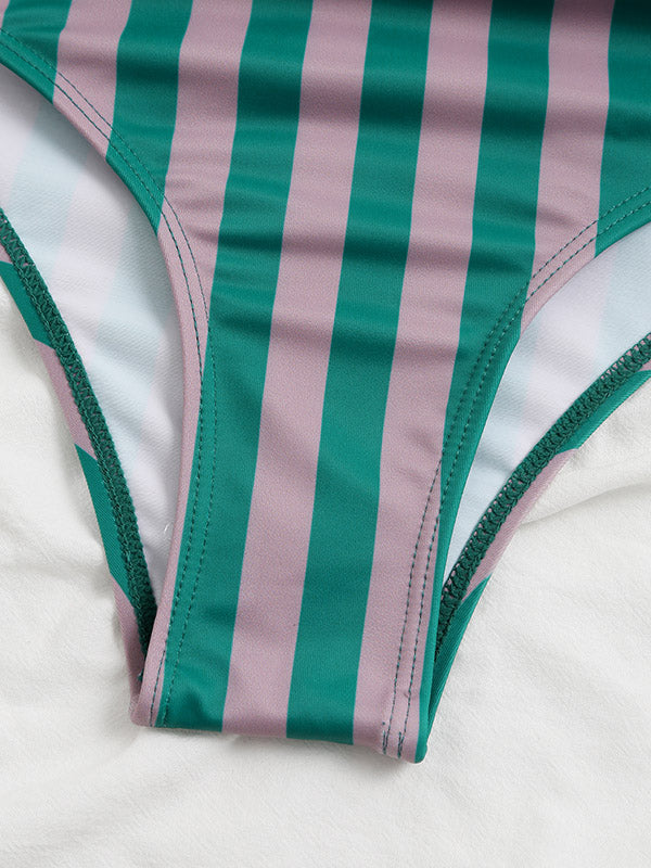 Bikini-Badeanzug mit Blumenmuster, Farbblockdesign und One-Shoulder-Träger und Schlitz 