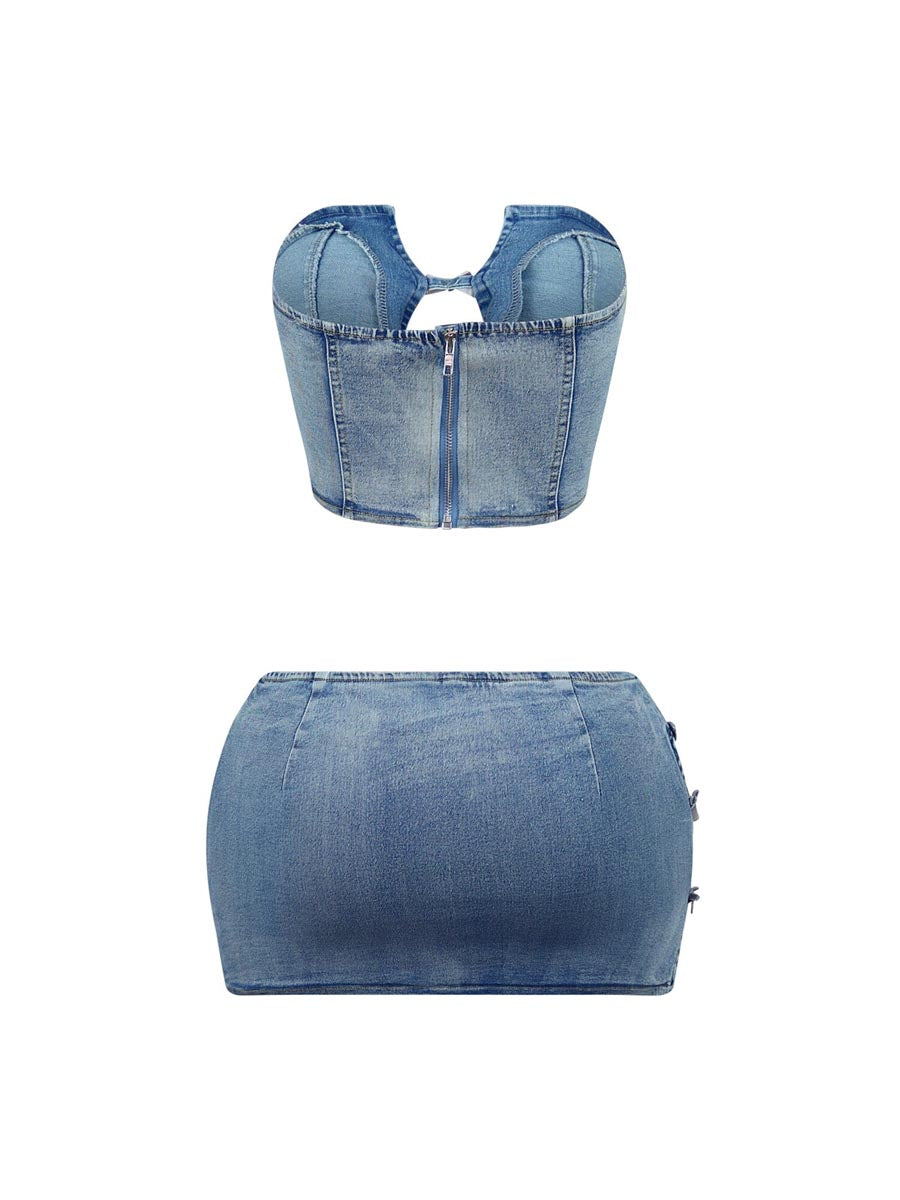 Denim Top & Low Rise Skirt Set