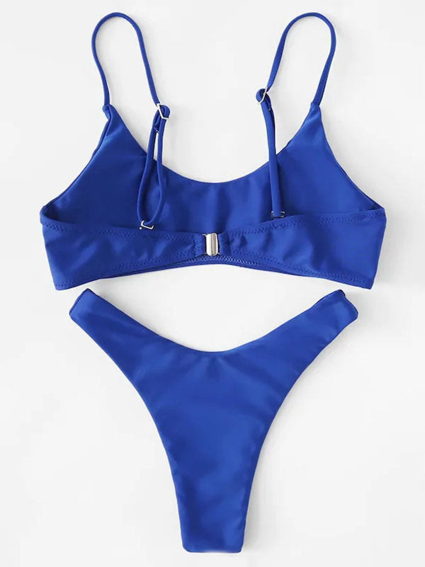 Solid Color Spaghetti-Neck Split Bikini Swimsuit