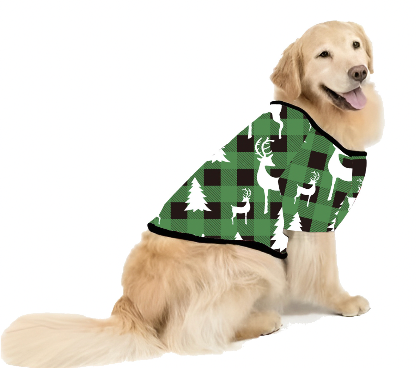 Passende Pyjama-Sets für die ganze Familie mit grünem Karomuster und Weihnachtsbaummuster (mit Hundekleidung)