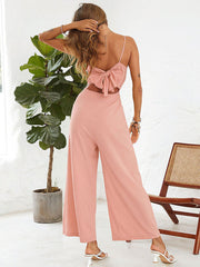 Orange Jumpsuit Straps Neck Loose Summer One Piece Outfit