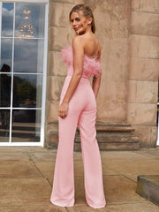 Pink Strapless Jumpsuits Sleeveless Flared Summer One Piece Outfit