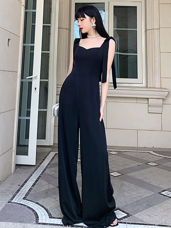 Jumpsuit mit Schleife, ärmellos, weites Bein, einteiliges Outfit für Damen 