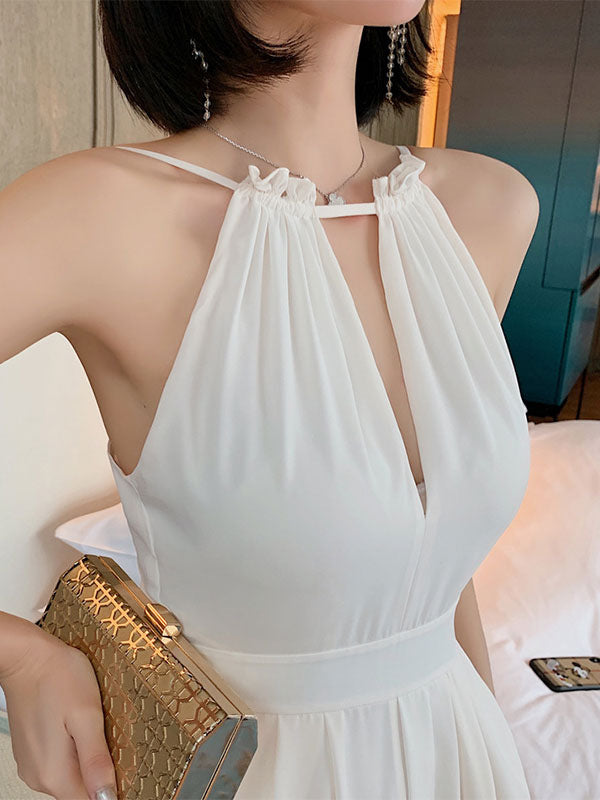 White Jumpsuits V-Neck Sleeveless Summer One Piece Outfit