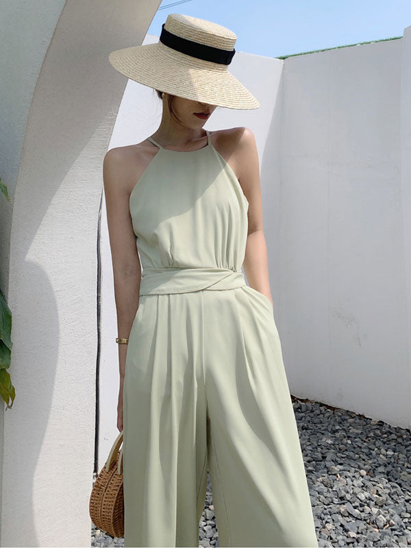 Light Green Jumpsuits Spaghetti Straps Wide Leg One Piece Outfit