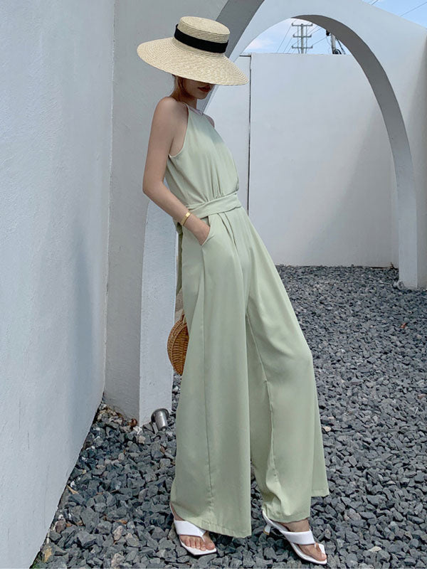 Light Green Jumpsuits Spaghetti Straps Wide Leg One Piece Outfit