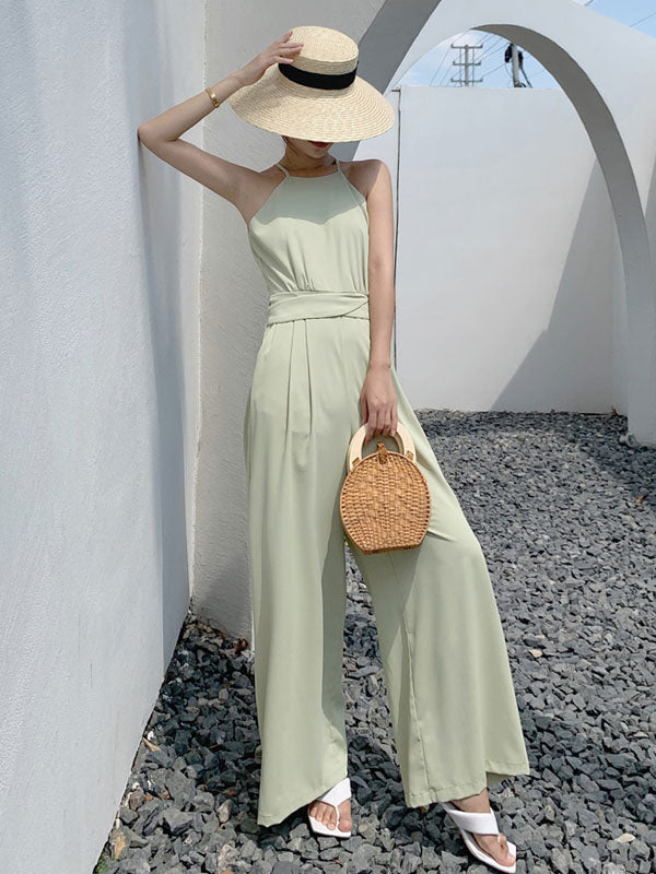 Light Green Jumpsuits Spaghetti Straps Wide Leg One Piece Outfit