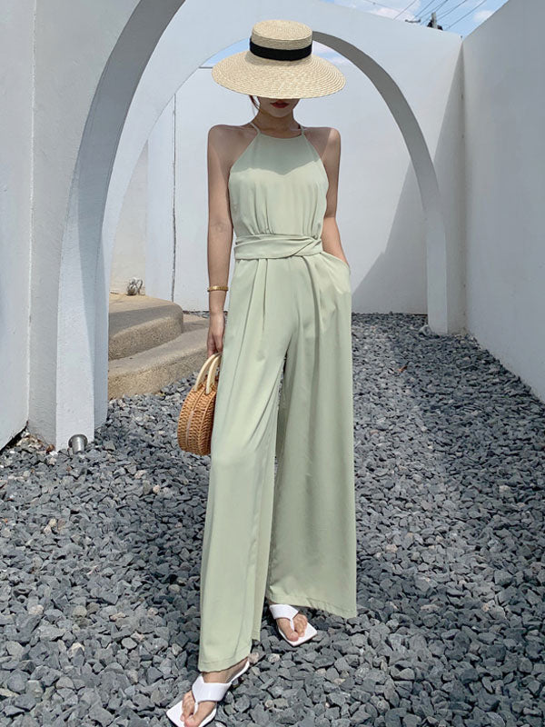 Light Green Jumpsuits Spaghetti Straps Wide Leg One Piece Outfit