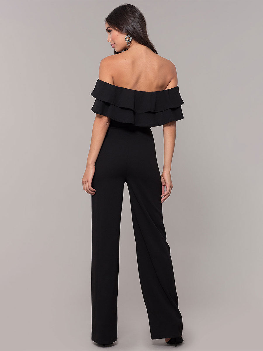 Off-Shoulder Jumpsuits Bateau Neck Ruffles Wide Leg One Piece Outfit