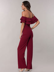 Off-Shoulder Jumpsuits Bateau Neck Ruffles Wide Leg One Piece Outfit