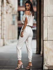 Jumpsuit mit V-Ausschnitt und Schnürung, einteiliges Sommer-Outfit 