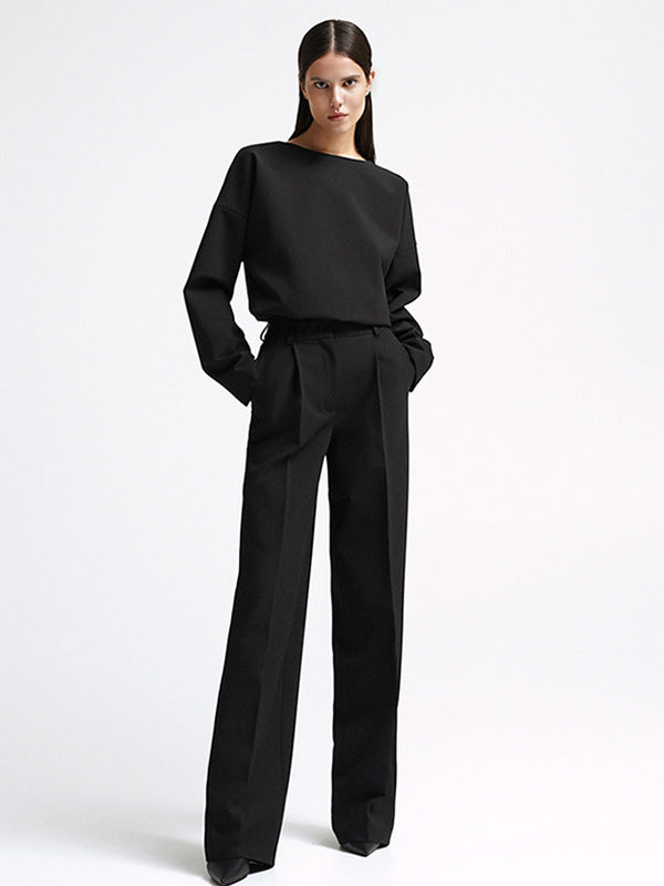 Mininalist Boatneck Drop Shoulder Top And Straight Leg Trouser 2 Pieces Set