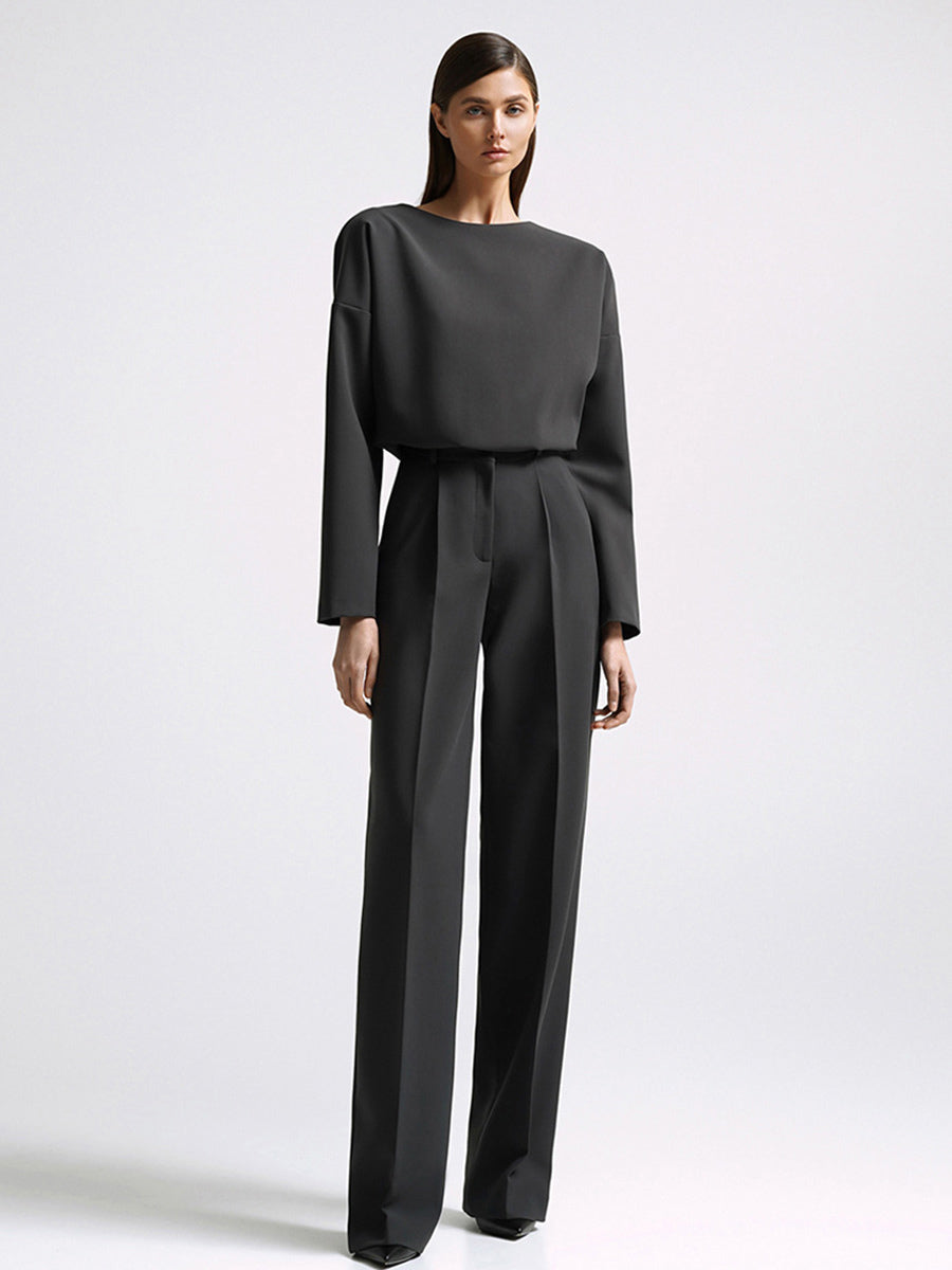 Mininalist Boatneck Drop Shoulder Top And Straight Leg Trouser 2 Pieces Set