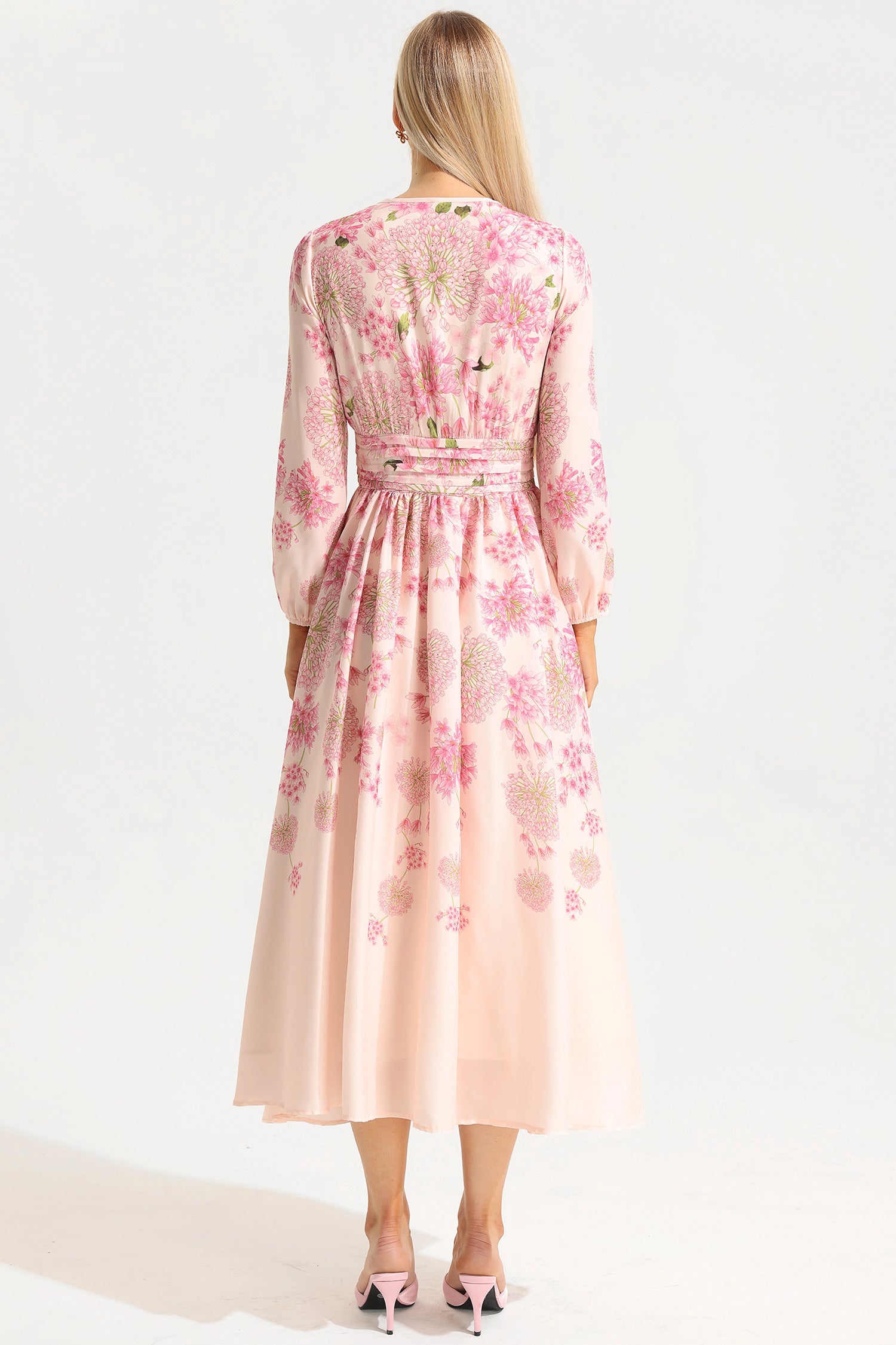 Floral Print Round Neck Puff Sleeve Maxi Dress