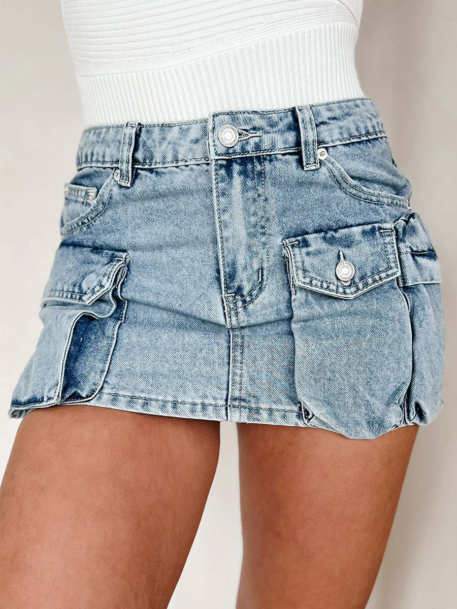 Röcke Blau Natürliche Taille Denim Cowboy Frühling Damen Unterteile 