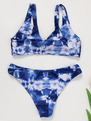 Tie-Dyed Knotted Split Bikini Swimsuit