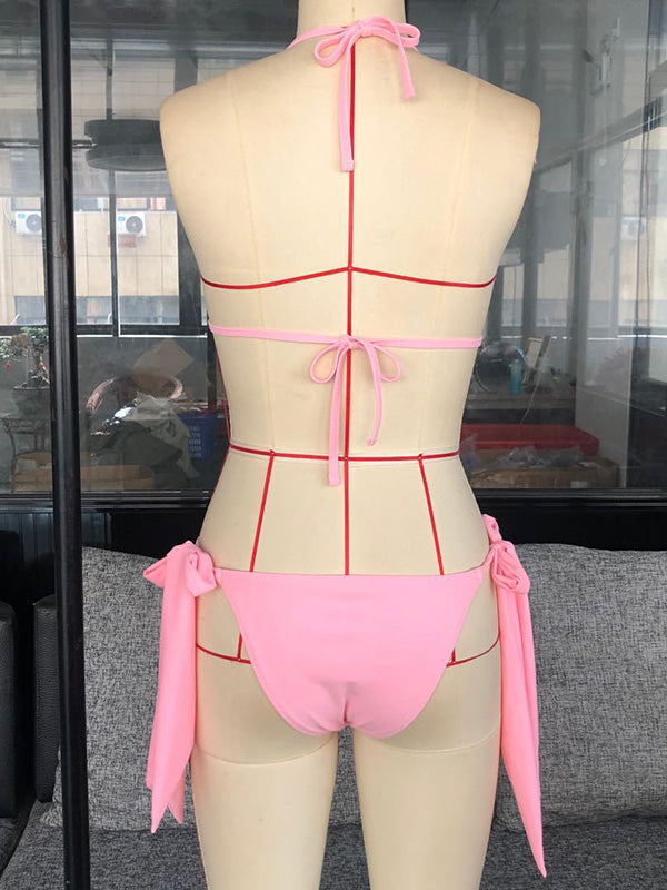 Wunderschöner Bikini-Badeanzug mit verzierten Bandage-Dreiecken 