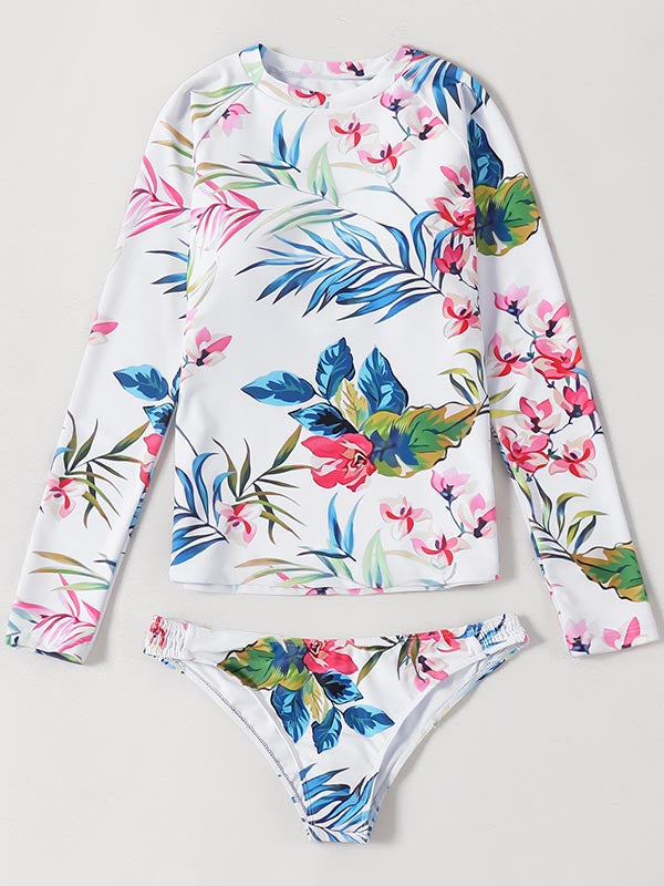 Long Sleeve Floral-Print Split Wetsuit