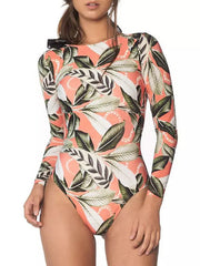 Long Sleeve Floral Print Backless Wetsuit Swimwear