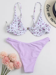 Floral-Print Underwired Spaghetti-Neck Split Bikini Swimsuit