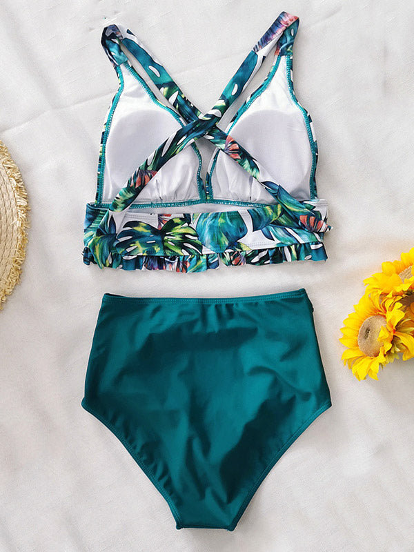 Floral Printed High Waisted Bikini Swimsuit