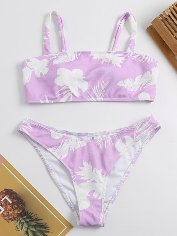 Floral-Print Bandeau Split Bikini Swimsuit