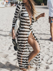 Striped Printed Long Sleeved Tunicshang Cover-Ups Tops