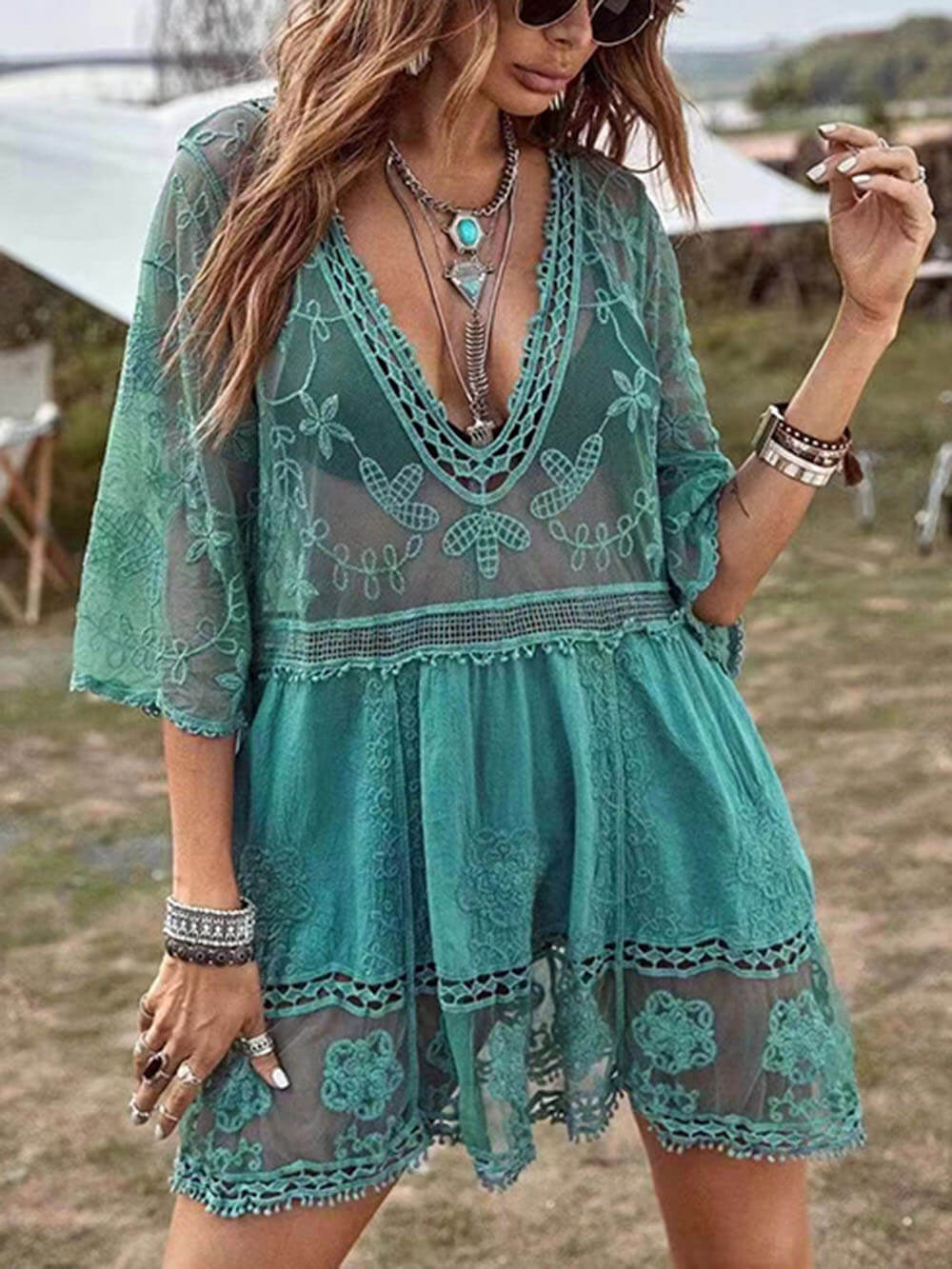 Lace Loose Beach Vacation Bikini Cover-Up Dress