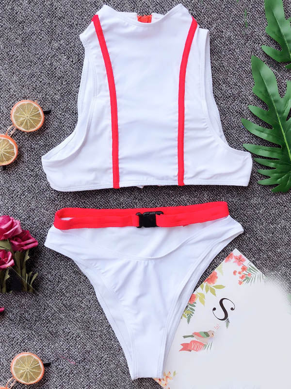 Sleeveless V-Neck Padded Zipper Hipster Bikini Swimwear