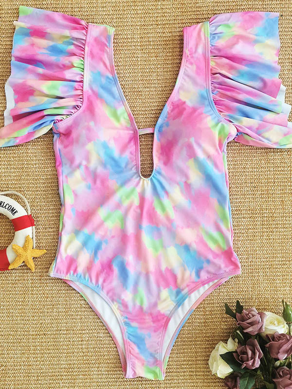 Floral Print Falbala One Piece Swimsuit