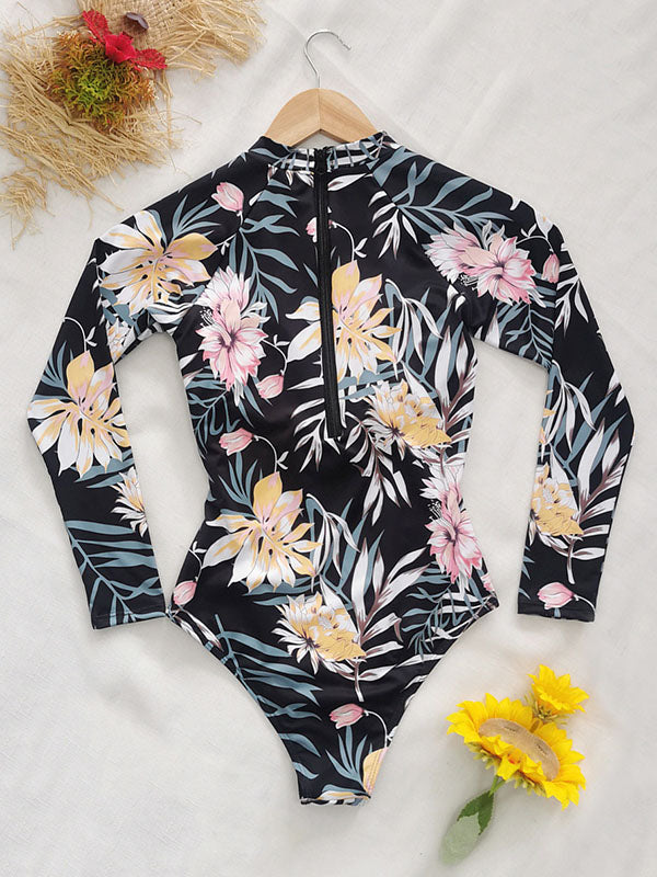 Long Sleeve Floral-Print Hollow Wetsuit