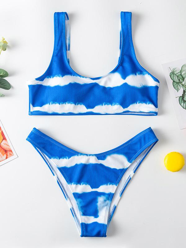 Tie-Dyed U-Neck Split Bikini Swimsuit