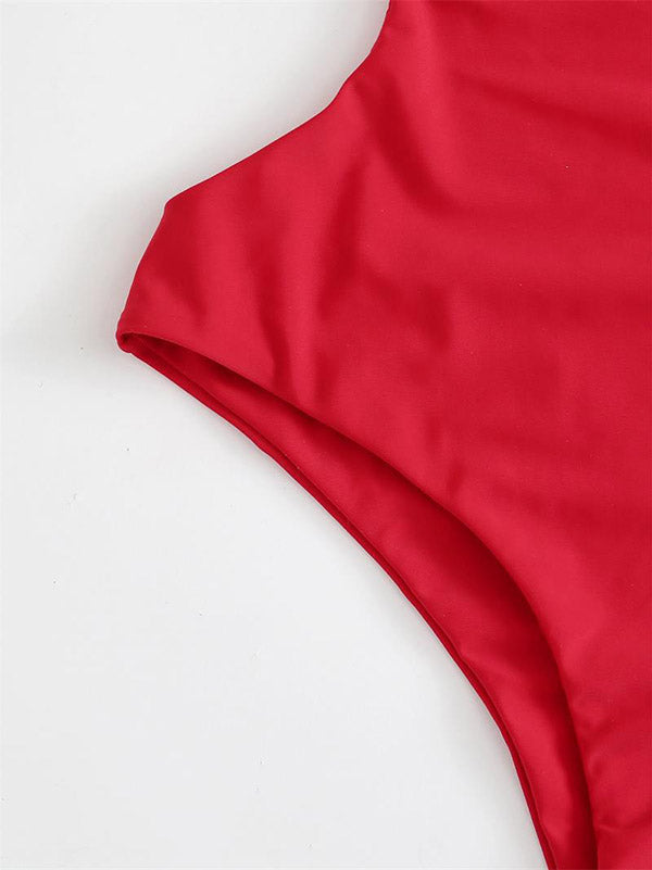 Solid Color One-Shoulder Bandeau Simple One-Piece Swimwear