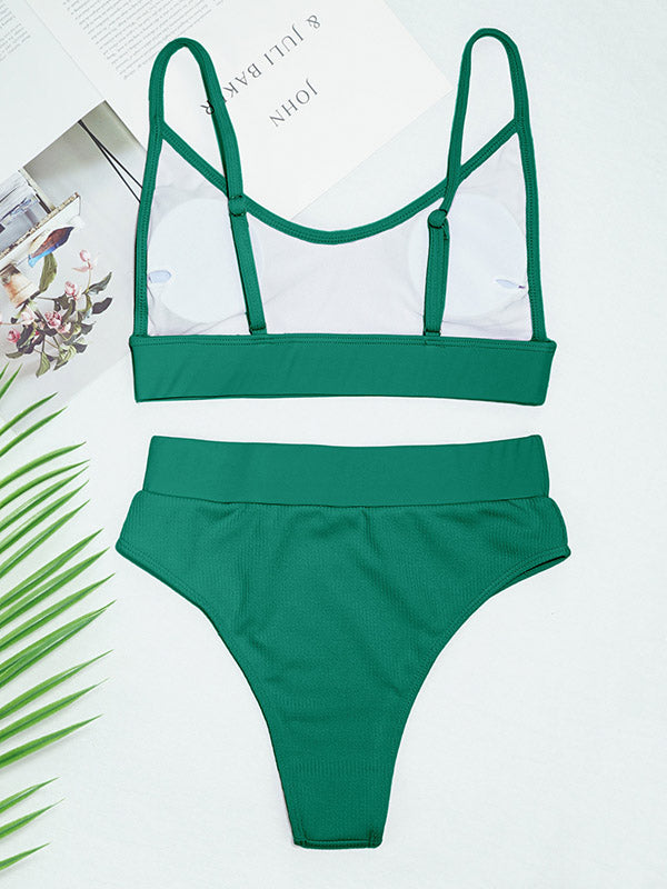 Solid Color Spaghetti-Neck Empire Split Bikini Swimsuit