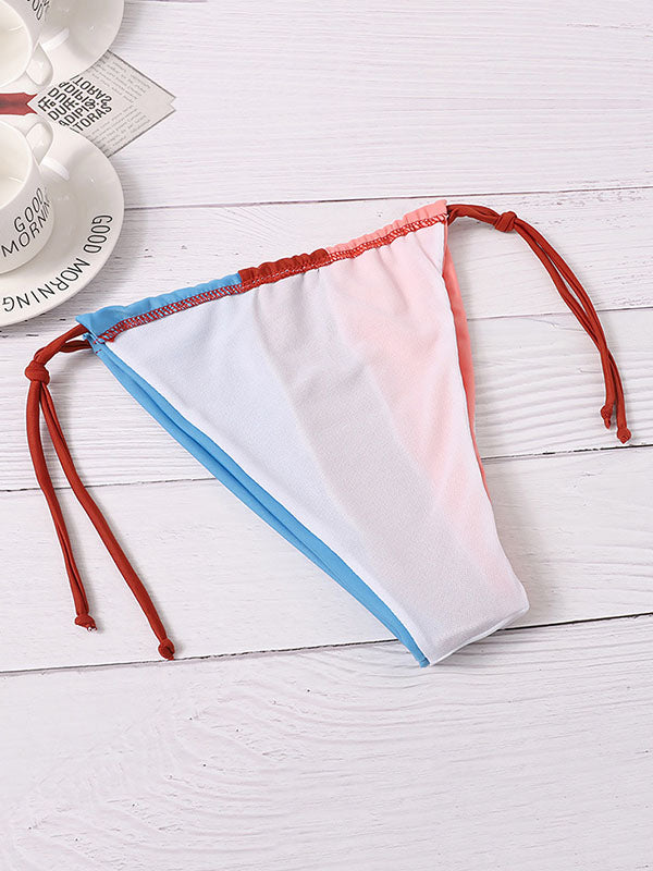 Halterneck Color-Block Triangles Tie Side Bikini Swimwear