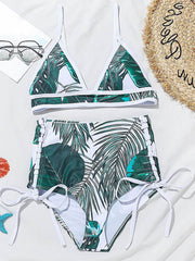 Triangle Halterneck Leaves String-Bottom Bikini Swimwear