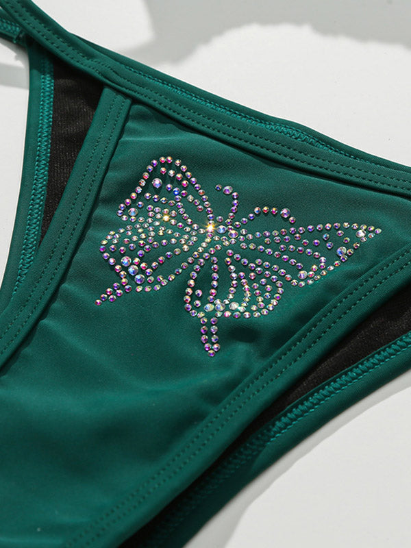 Beaded Decorated Padded Triangles Brazilian Backless Bikini Swimwear